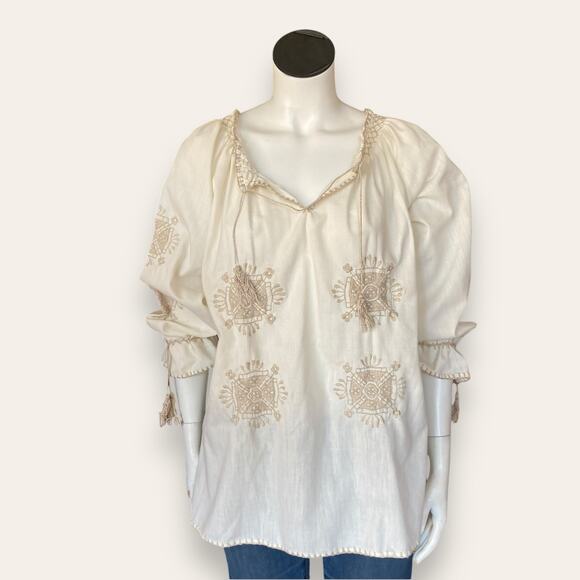 Vintage Light Weight Cotton embroidered peasant blouse size large - Picture 1 of 9